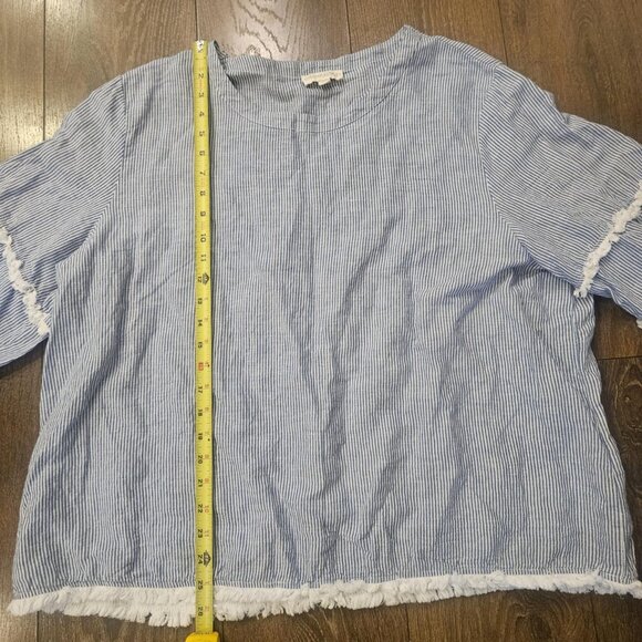 Cynthia Rowley Linen Blend Striped Blouse Boxy Fit Fringe 3/4 Sleeve Top Size 2x - Picture 8 of 14